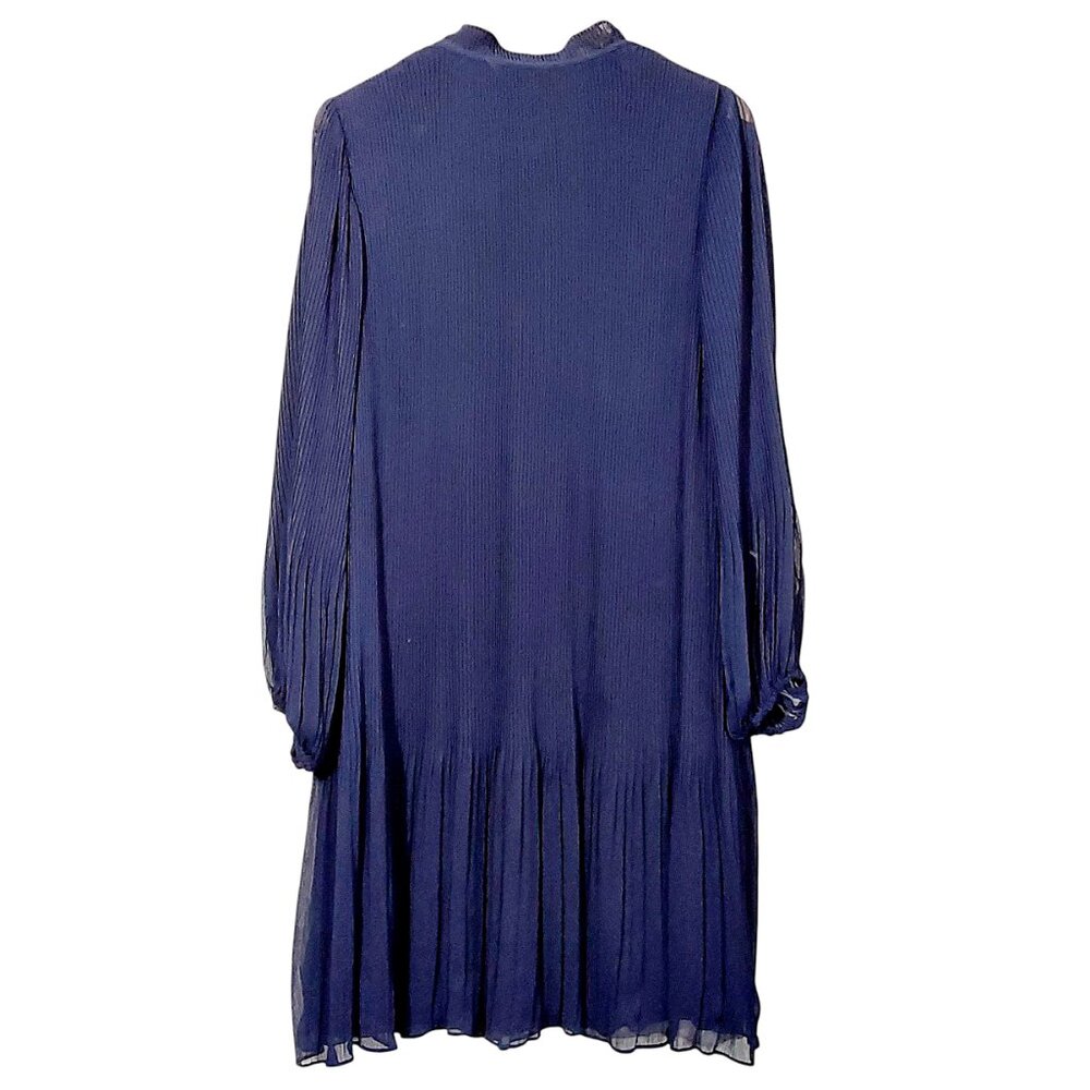 NWT Pleated Chiffon DKNY Dress XL Navy High Neck Wedding Guest/Church/Work - 14W - Picture 6 of 11